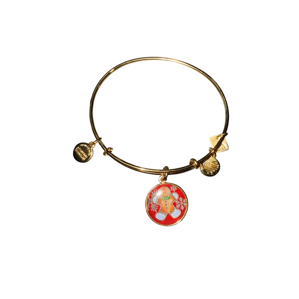 Alex and Ani Gingerbread Man Charm Bangle Bracelet Gold Tone Holiday Christmas